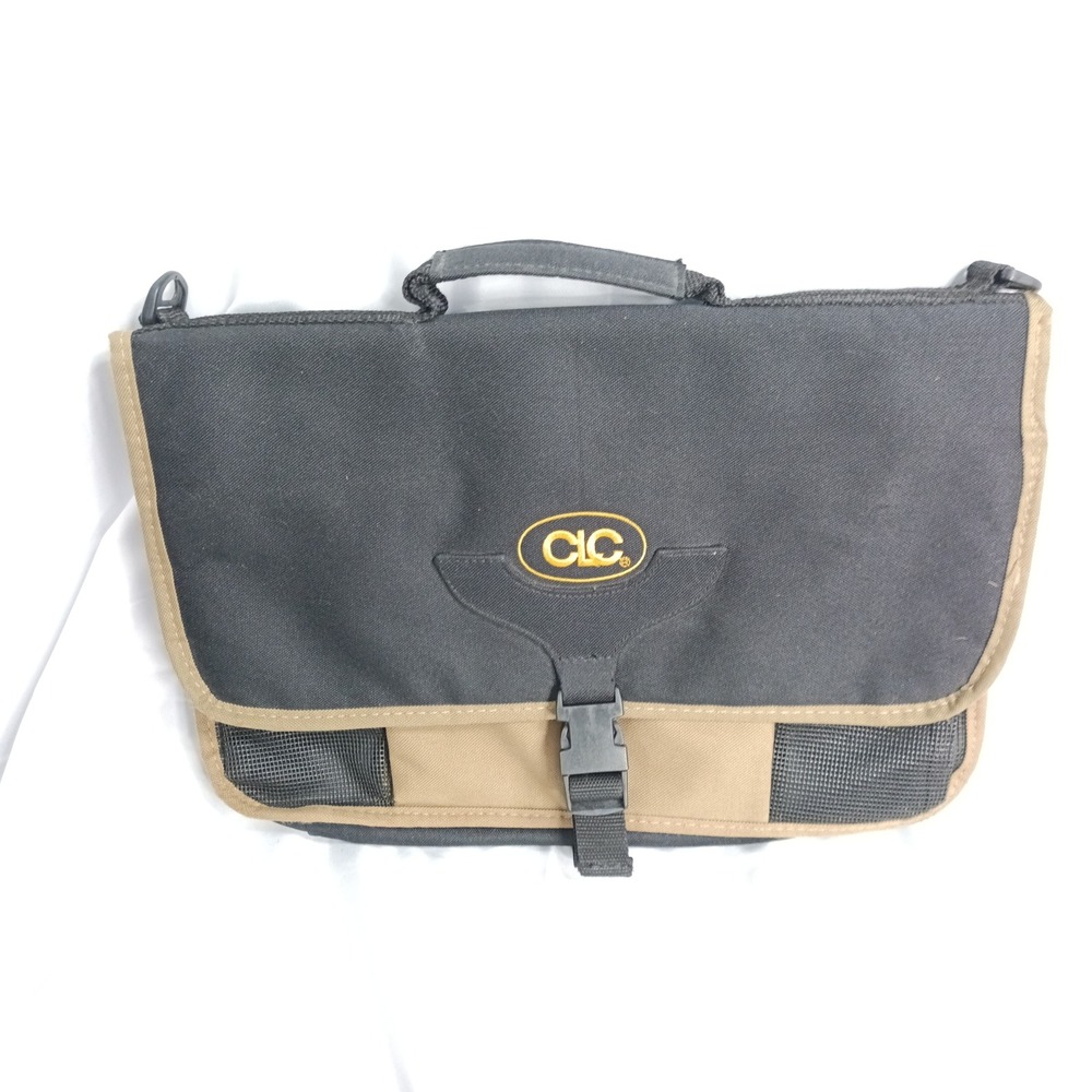 CLC Custom Leathercraft Black Tan Canvas Tool Organizer Messenger Bag 16x13 s12